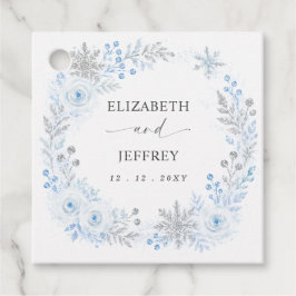 Etiquetas Para Lembrancinhas Flores de Neve Azul Prata Casamento de Inverno