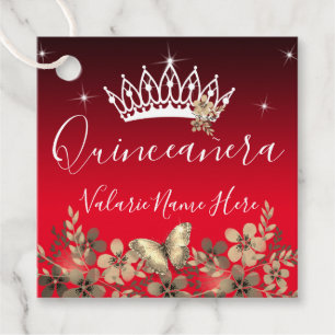 Etiquetas Para Lembrancinhas Flores e Borboleta Princesa Quinceanera Vermelha