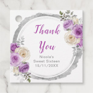 Etiquetas Para Lembrancinhas Flores Elegantes Roxas e Prateadas Sweet Sixteen