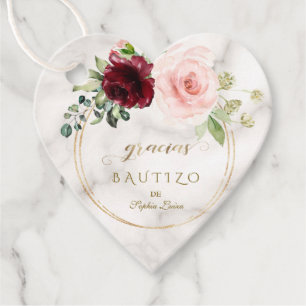Etiquetas Para Lembrancinhas Flores Gracias Bautizo, Espanhol e Borgonha