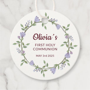 Etiquetas Para Lembrancinhas Flores roxas Wreath First Communes