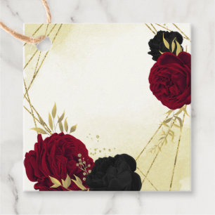 Etiquetas Para Lembrancinhas flores vermelhas pretas ouro folhas casamento