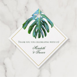 Etiquetas Para Lembrancinhas Folha Monstera Verde Tropical Elegante Dourada
