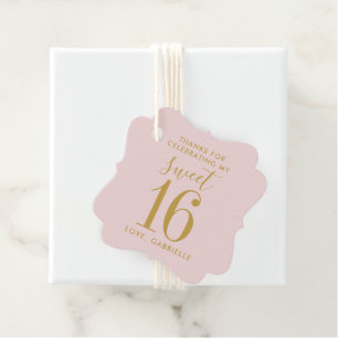 Etiquetas Para Lembrancinhas Foto cor-de-rosa Dourado Sweet 16 - Obrigado Anive