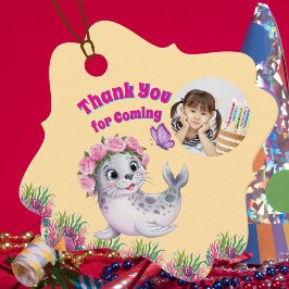 Etiquetas Para Lembrancinhas Foto Do Leão Do Mar Floral Branco Cute, Aniversári