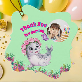 Etiquetas Para Lembrancinhas Foto Do Leão Do Mar Floral Branco Cute, Aniversári