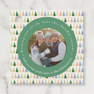 Etiquetas Para Lembrancinhas Foto Personalizada Da Família Verde Vermelha, Árvo