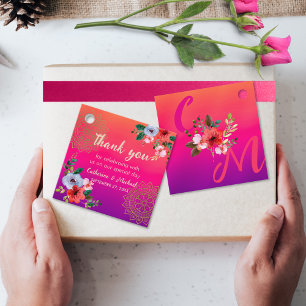 Etiquetas Para Lembrancinhas Fuchsia Laranja Cor-de-rosa Brilho e Floral Negrit