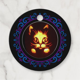 Etiquetas Para Lembrancinhas Gato de Halloween Laranja Roxo Azul Brilhante