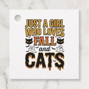 Etiquetas Para Lembrancinhas Gatos de Outono Garota de Halloween Design Gráfico