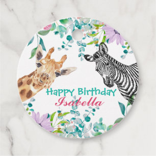 Etiquetas Para Lembrancinhas Girafa zoológico da selva Floral Aniversário
