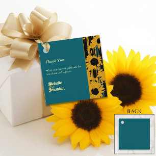 Etiquetas Para Lembrancinhas Girassol Azul Teal Dourado Agradecimento Quadrado 