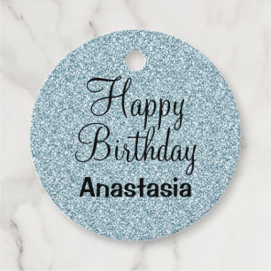 Etiquetas Para Lembrancinhas Glam Happy Birthday Blue Silver Glitter Sparkles