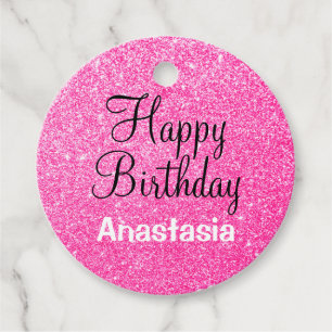 Etiquetas Para Lembrancinhas Glam Happy Birthday - Nome de Minigrama Rosa Quent