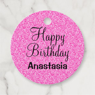 Etiquetas Para Lembrancinhas Glam Happy Birthday - Nome de Minigrama Rosa Quent