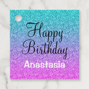 Etiquetas Para Lembrancinhas Glam Happy Birthday Ombre Rosa Azul Brilho Roxo