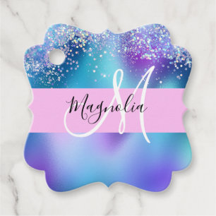 Etiquetas Para Lembrancinhas Glam Holographic Sereia Glitter Sparkle Monograma
