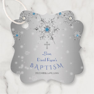 Etiquetas Para Lembrancinhas Glam Silver Snowflakes Crystal Blue Pearls Baptism