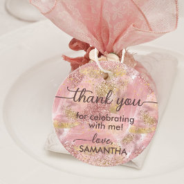 Etiquetas Para Lembrancinhas Glam Spa Party Faux Rosa Dourado Glitter Obrigado