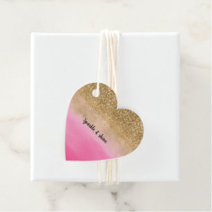 Etiquetas Para Lembrancinhas Glitter Dourado de Aquarela Rosa Girassol