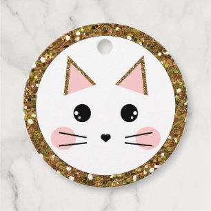 Etiquetas Para Lembrancinhas Glitter Dourado e Gato Rosa