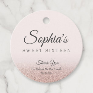 Etiquetas Para Lembrancinhas Glitter rosa dourado magro elegante Sweet 16 rosa
