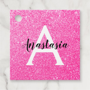 Etiquetas Para Lembrancinhas Glitter Rosa Quente Brilhante Brilha Nome do Monog