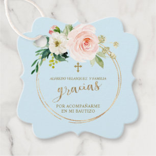 Etiquetas Para Lembrancinhas Gracias Pink Blush Floral Dourado Cross Bautizo