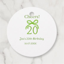 green 20th birthday bow watercolor name bold retro