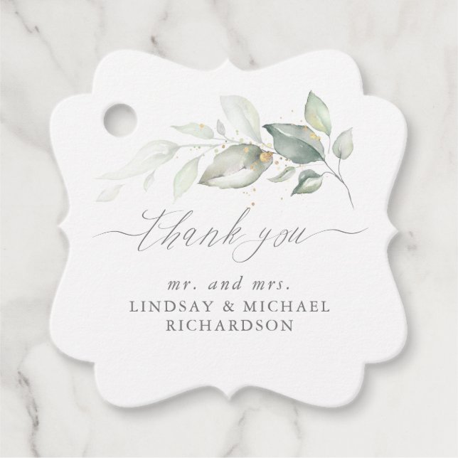 Etiquetas Para Lembrancinhas Greenery Elegante Casamento Romântico Obrigado (Frente)