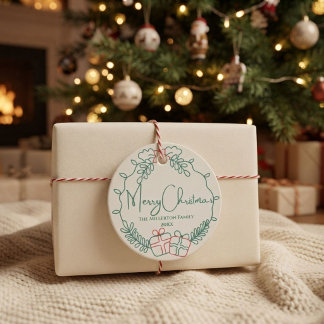 Etiquetas Para Lembrancinhas Guirlanda de Natal Vermelha Verde Creme Família