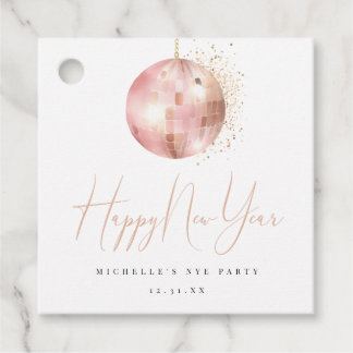 Etiquetas Para Lembrancinhas Happy New Year Blush Pink Rose Gold Disco Ball