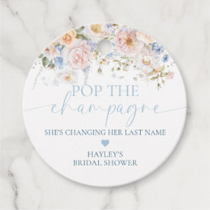 Etiquetas Para Lembrancinhas Hargrove Azul Floral Estoure o Champanhe Chuveiro