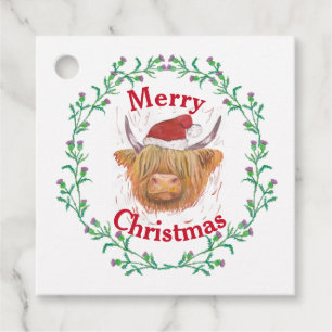 Etiquetas Para Lembrancinhas Highland Cow Hat Thiste Wreath Feliz Natal Cl