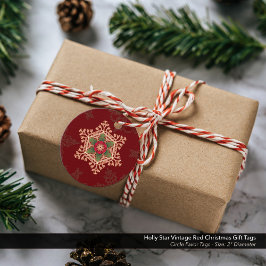 Etiquetas Para Lembrancinhas Holly Star Vintage Red Christmas Gift Tags