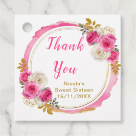 Etiquetas Para Lembrancinhas Hot Pink and Gold Elegant Flowers Sweet Sixteen