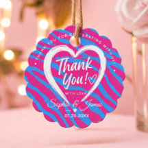 Hot Pink & Blue Zebra Wedding Thank You 