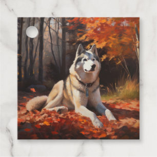 Etiquetas Para Lembrancinhas Husky Siberiano na Queda das Folhas de Outono Insp