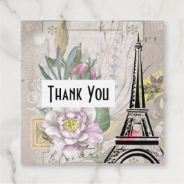 Etiquetas Para Lembrancinhas Ilustração de Colagem de Flor Vintage e Torre Eiff
