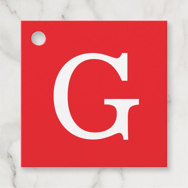 Etiquetas Para Lembrancinhas Initial Letter Monogram Red White Plain Simple (Frente)