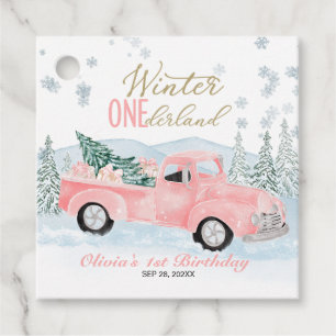 Etiquetas Para Lembrancinhas Inverno Onederland Caminhão Rosa Primeiro Aniversá