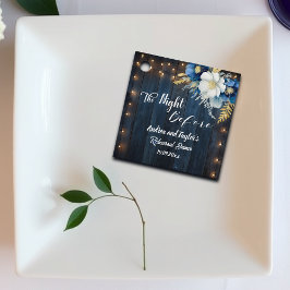 Etiquetas Para Lembrancinhas Jantar de Rehearsal Floral Branco de Madeira Azul 