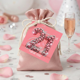 Etiquetas Para Lembrancinhas Joia de Rhinestone Rosa Agradecimento de 21º Anive