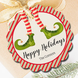 Etiquetas Para Lembrancinhas Jolly Christmas Elf Legs Stripes Holiday SCALLOP