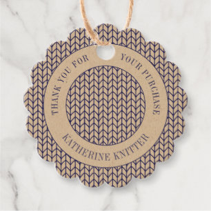 Etiquetas Para Lembrancinhas KNIT DE LINHA AZUL Scalloped Round "Obrigado" Marc