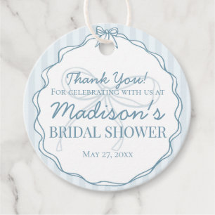 Etiquetas Para Lembrancinhas Laço Azul Coquete Chuveiro de Noiva Listrado Paste