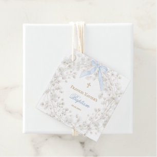 Etiquetas Para Lembrancinhas laço azul flores de bebê branco Batismo