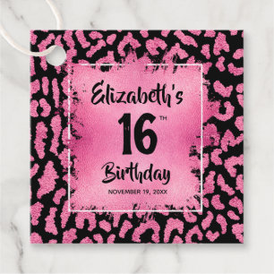 Etiquetas Para Lembrancinhas Leopardo Rosa Quente 16.º Aniversário Personaliz