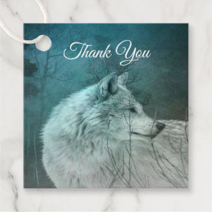 Etiquetas Para Lembrancinhas Linda Cinza Wolf em uma Floresta Escura Obrigado