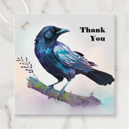 Etiquetas Para Lembrancinhas Linda Raven em uma ramificação de árvores Obrigado